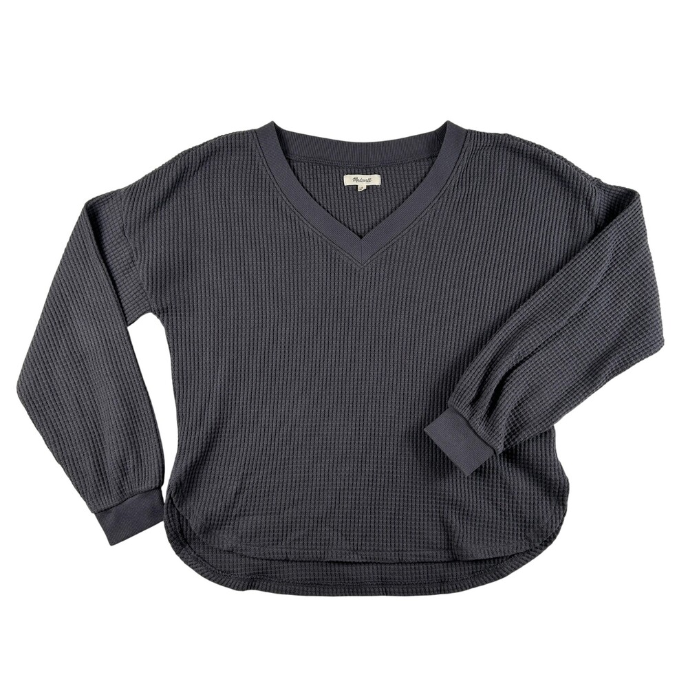 Madewell Shirt Womens Small Gray Waffle Knit V-Neck Long Sleeve Thermal Top